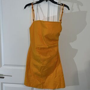Zara Linen Blend Bead Strap Dress Side Gather Tailgate party Orange XL Sorority